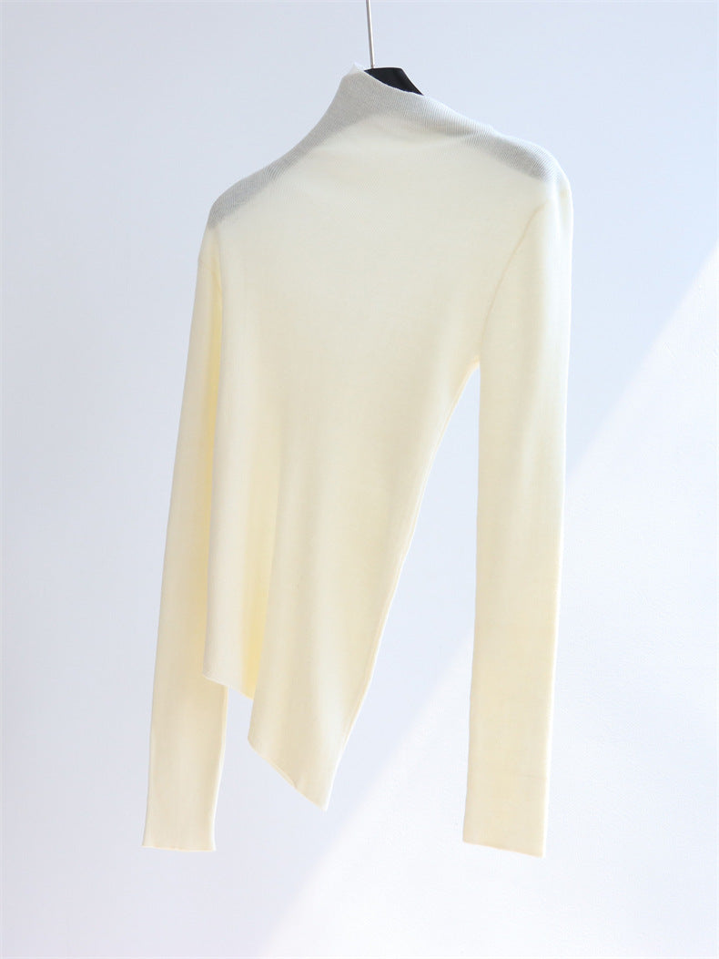 Asymmetric Turtleneck Wool Knit Top | 8 Colors