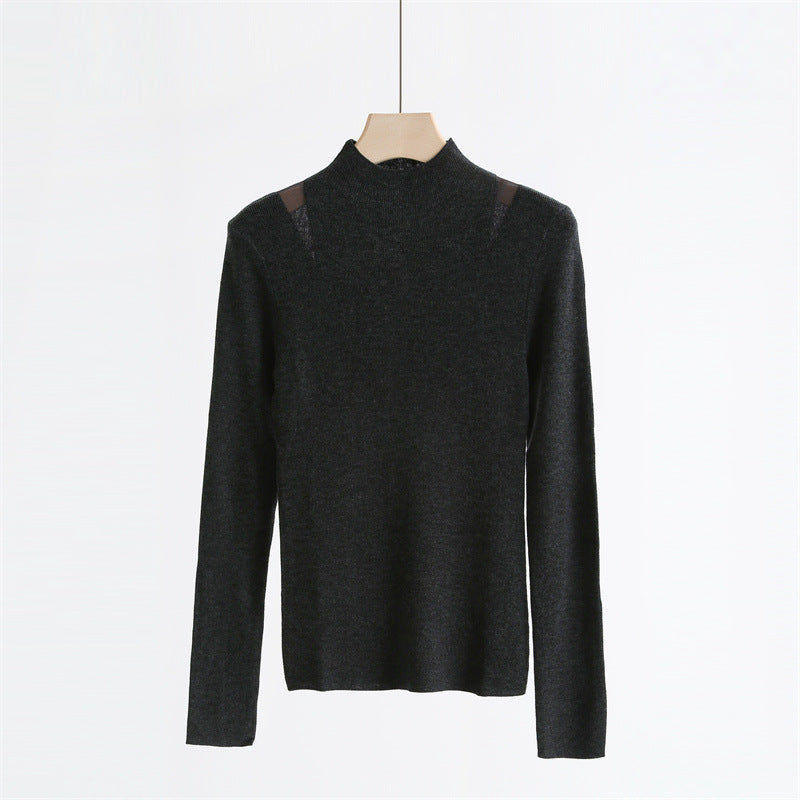 Sheer Shoulder Wool Blend Turtleneck