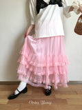 Ovina Ruffled Mesh Maxi Skirt | Pink