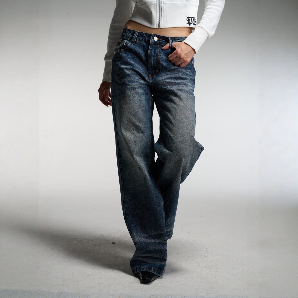 Pokiovo Whisker Wash Straight Leg Jeans