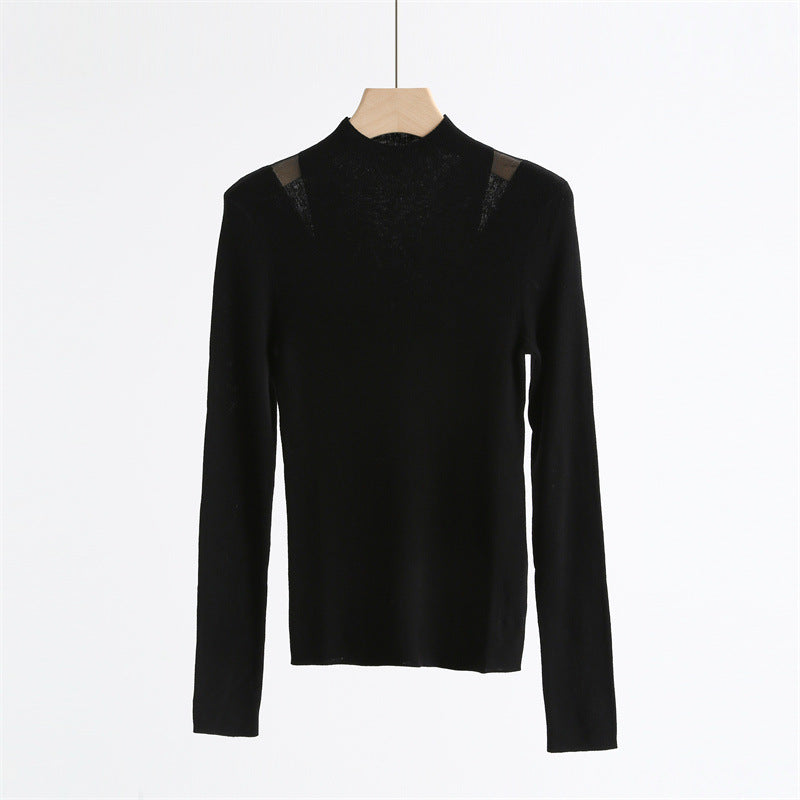 Sheer Shoulder Wool Blend Turtleneck