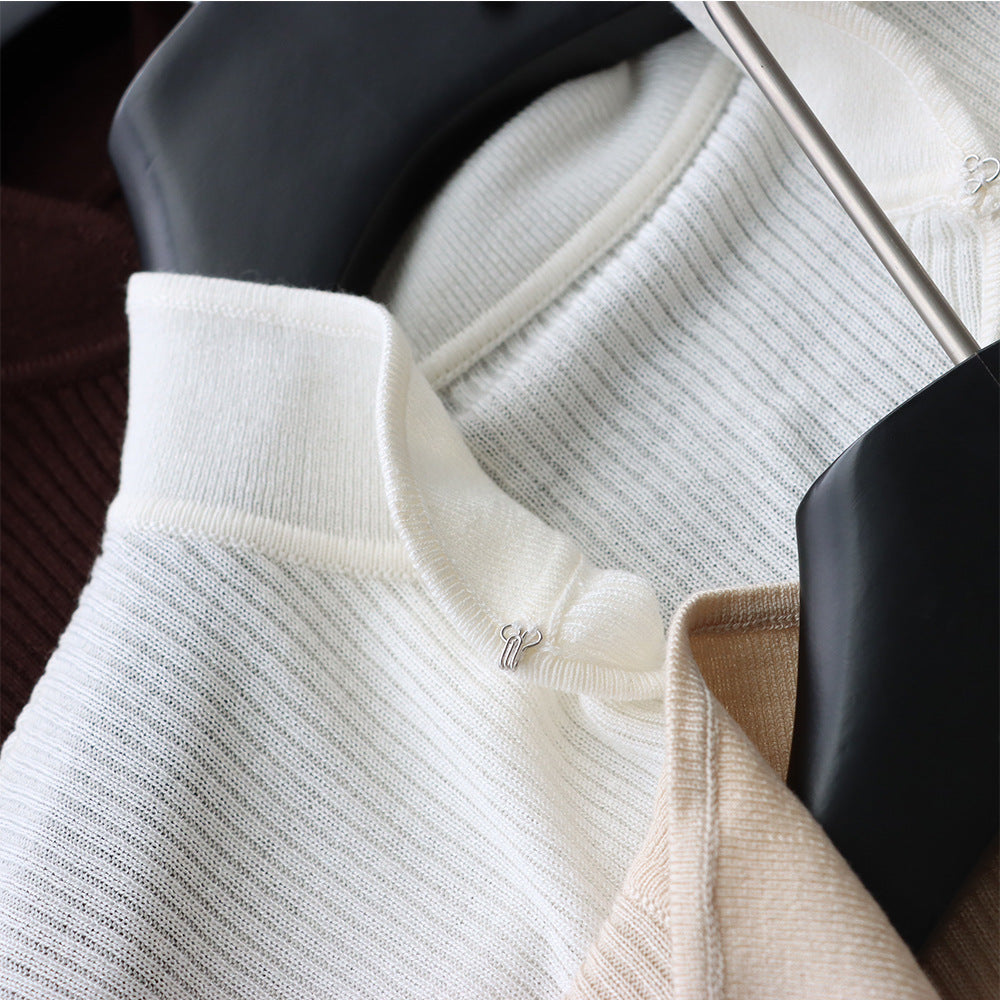 Top de punto con cuello mandarín y mezcla de seda – Detalle de botones retro, manga corta | 5 colores 