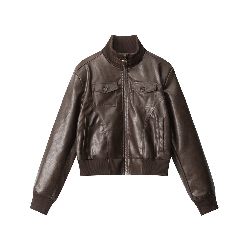 Glossy cropped chic PU jacket | 2 color