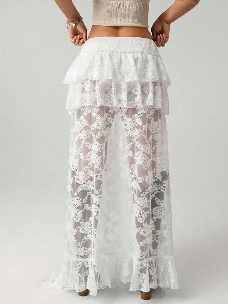Asymmetric Ruffle Lace Skirt