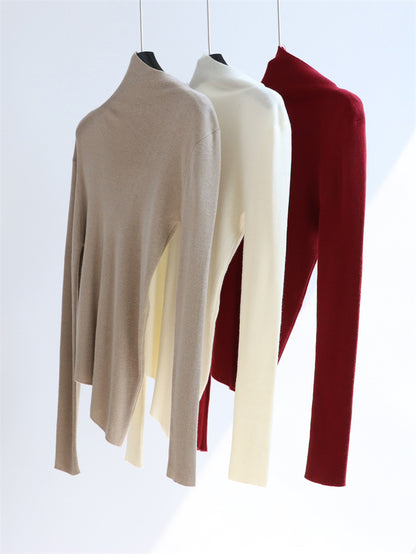 Asymmetric Turtleneck Wool Knit Top | 8 Colors