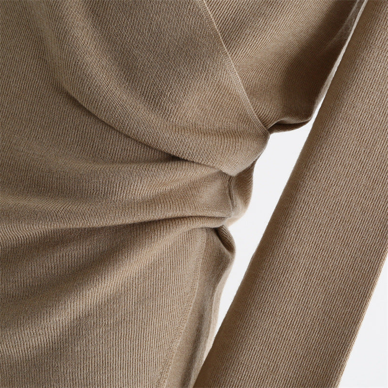 Wrap-Front Wool Blend V-Neck Sweater