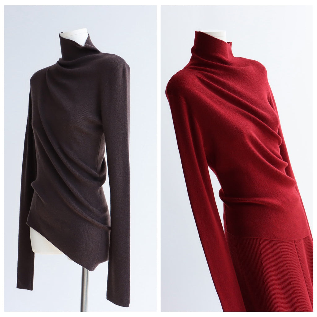 Asymmetric Turtleneck Wool Knit Top | 8 Colors