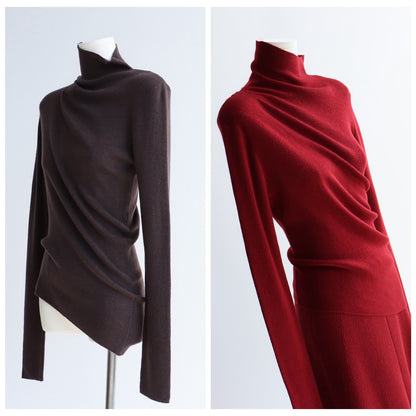 Asymmetric Turtleneck Wool Knit Top | 8 Colors