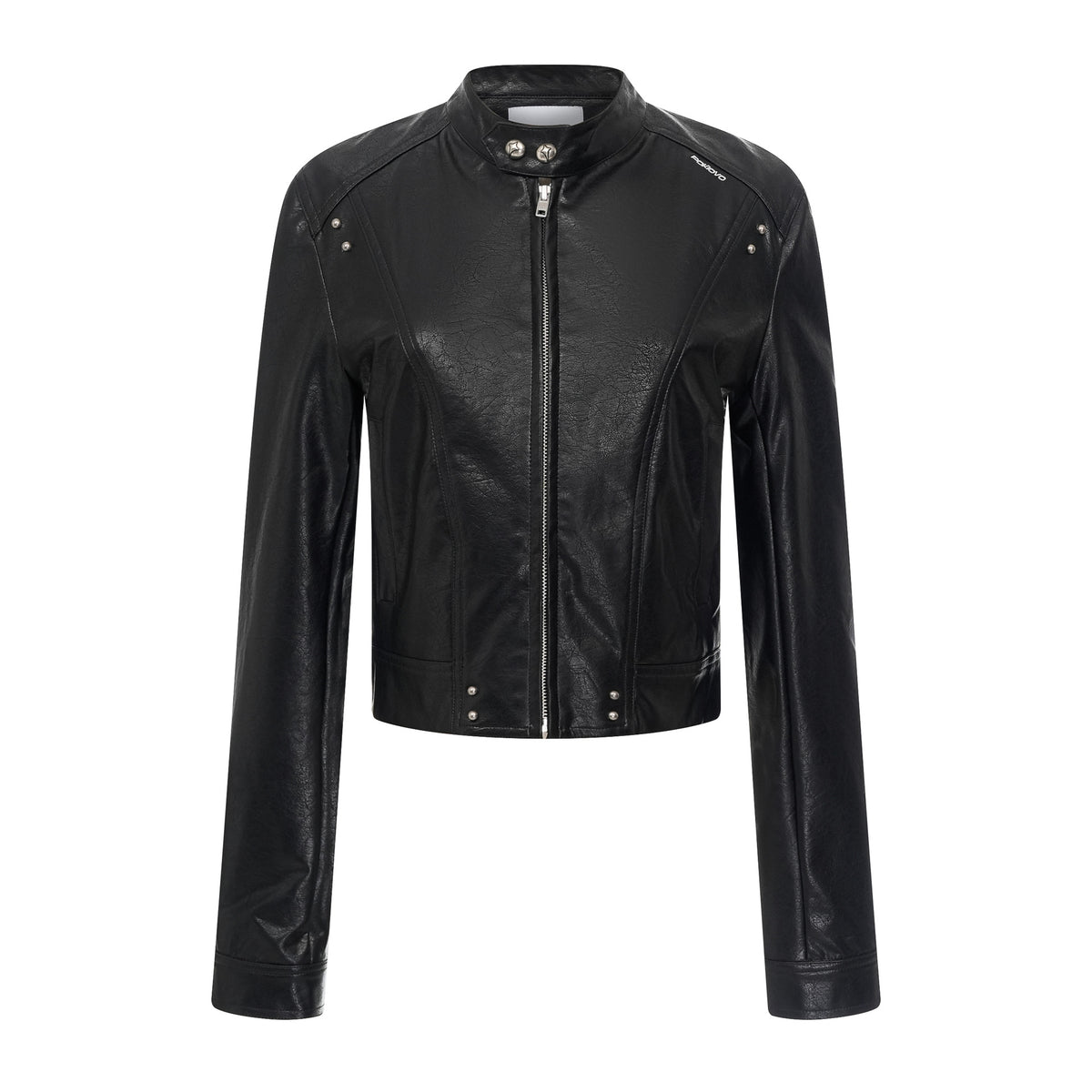 Pokiovo Stand Collar Faux Leather Biker Jacket