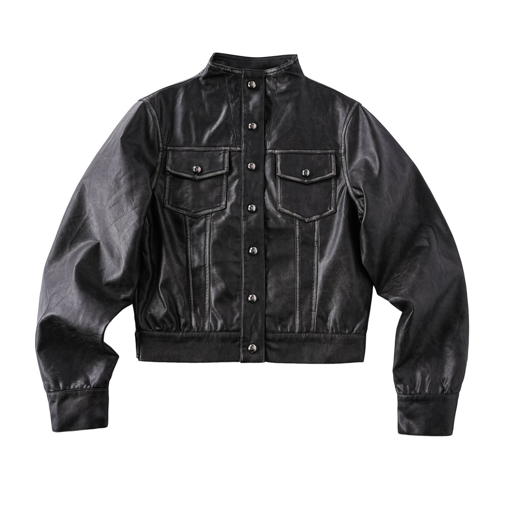 Pokiovo Cropped Faux Leather Jacket