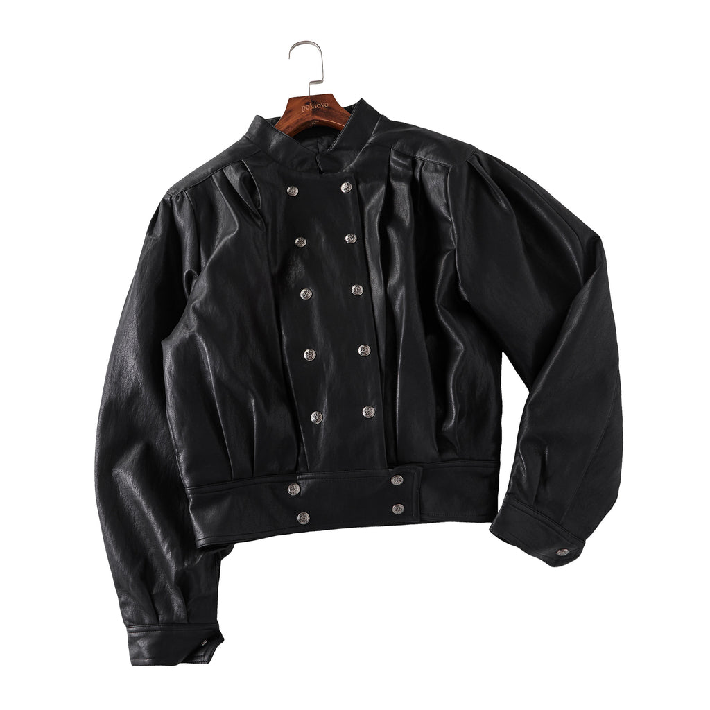 Pokiovo Double Breasted Faux Leather Jacket