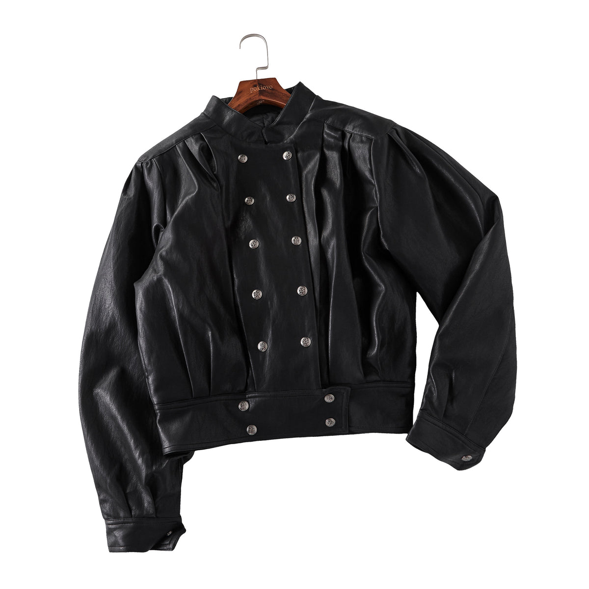 Pokiovo Double Breasted Faux Leather Jacket