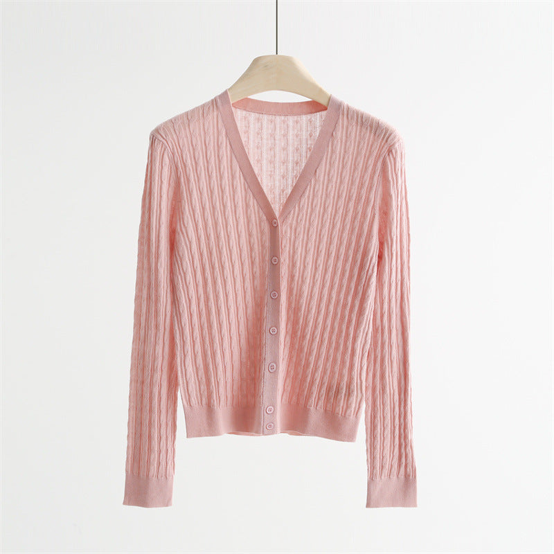 Textured V-Neck Wool Blend Cardigan