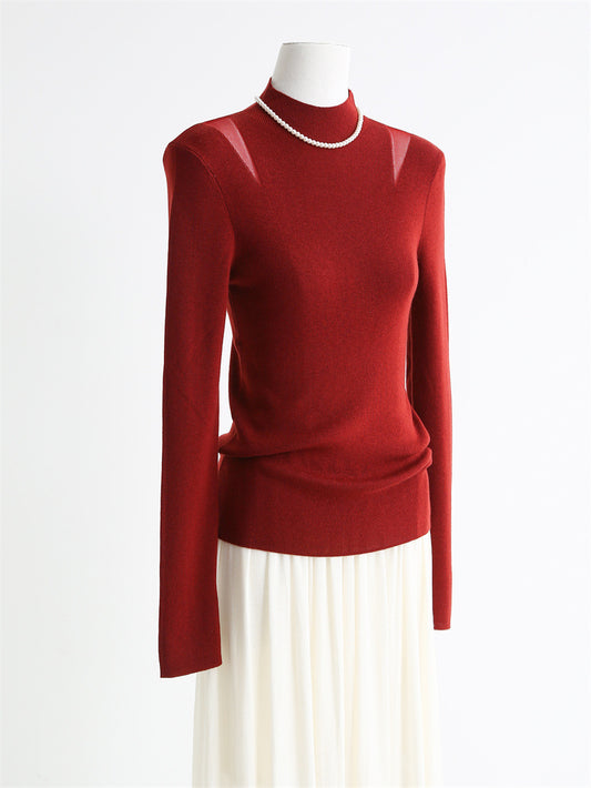 Sheer Shoulder Wool Blend Turtleneck