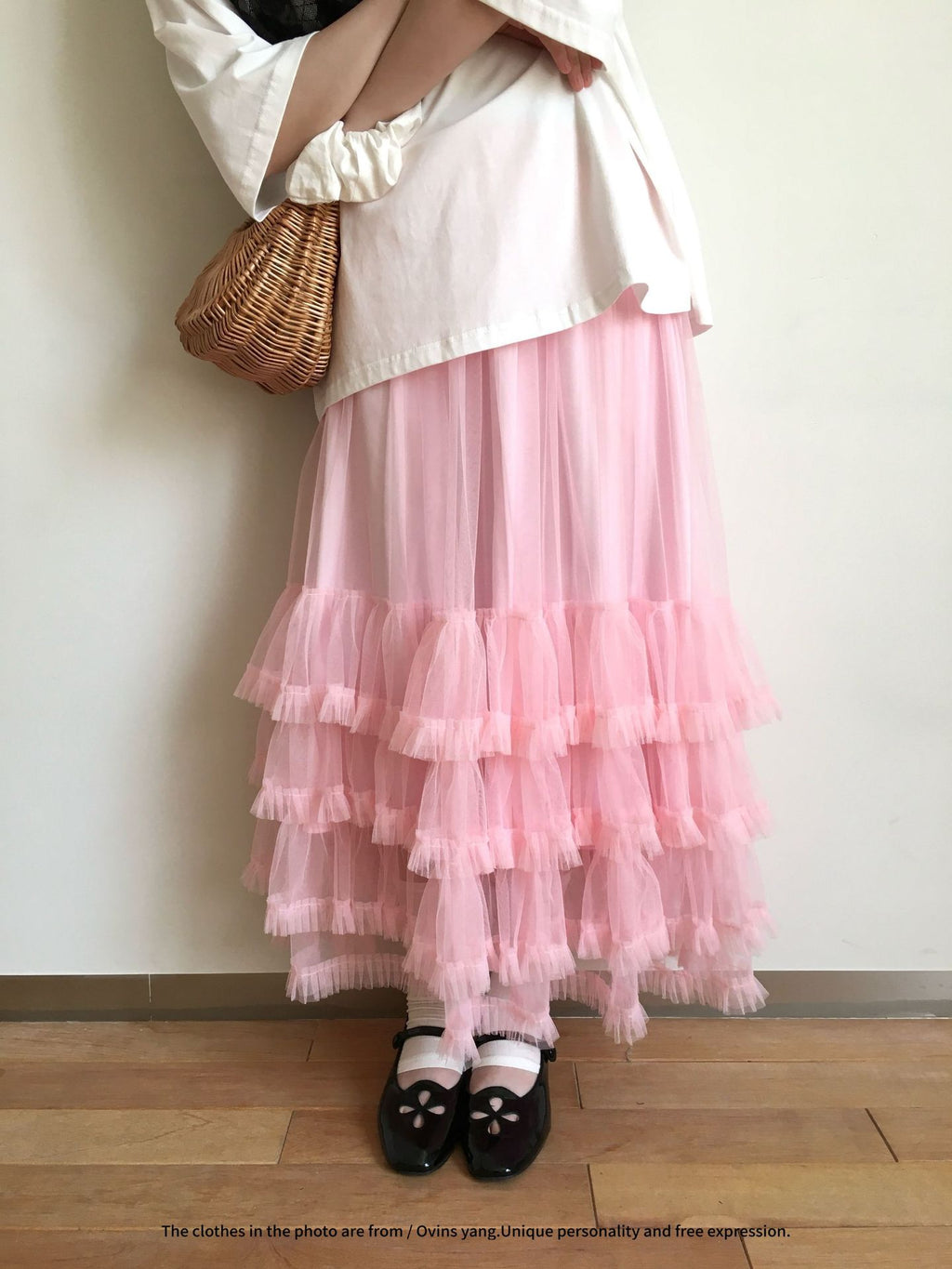Ovina Ruffled Mesh Maxi Skirt | Pink