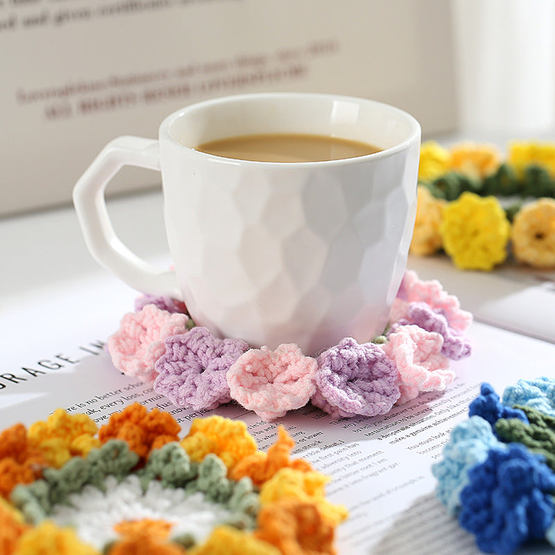 Hand-knitted Bell orchid coaster