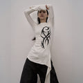 Pokiovo Printed Tie Detail Long Sleeve Top | White