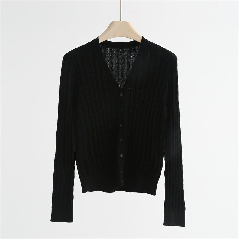 Textured V-Neck Wool Blend Cardigan