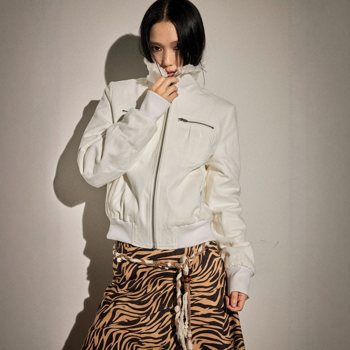 Pokiovo Fleece Collar Cropped Padded Jacket
