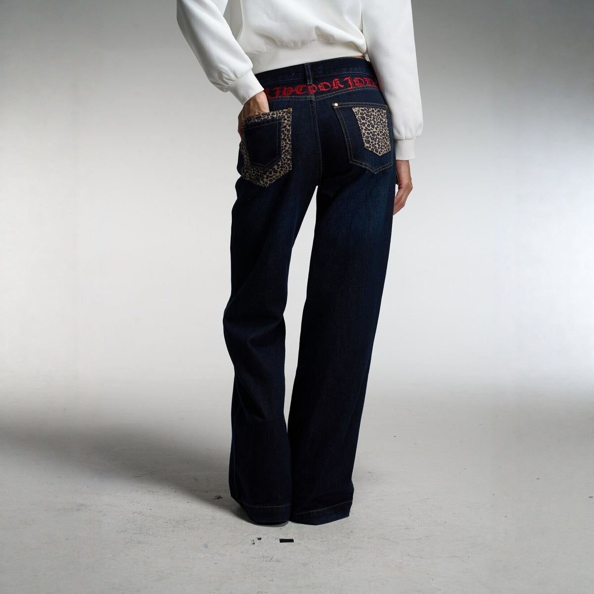 Focusstorm Leopard Print Wide Leg Jeans | Dark Blue