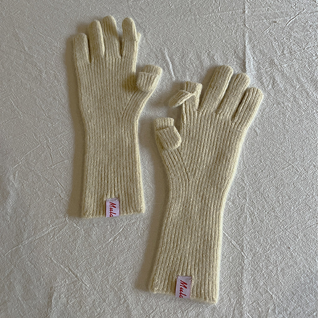 Wool-Blend Flip-Finger Knit Gloves