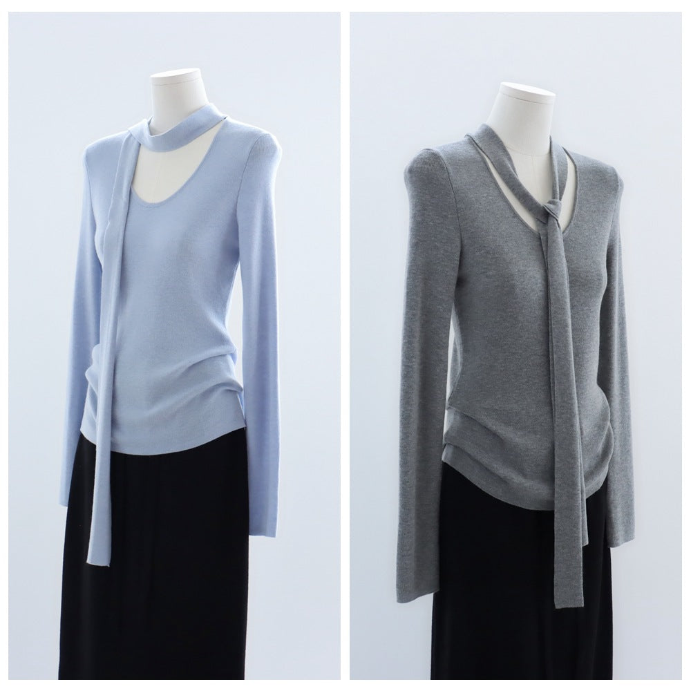 Base knitwear top with a tie | 6 color