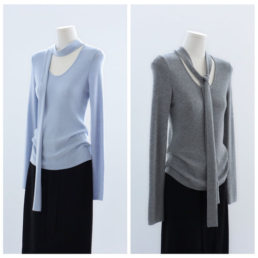 Base knitwear top with a tie | 6 color