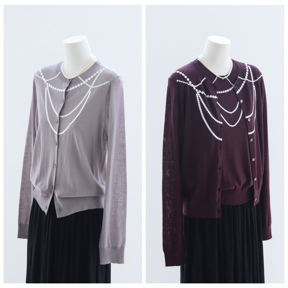 Pearl Chain Print Wool-Blend Cardigan| 4 Colors