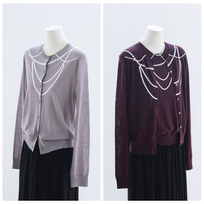 Pearl Chain Print Wool-Blend Cardigan| 4 Colors