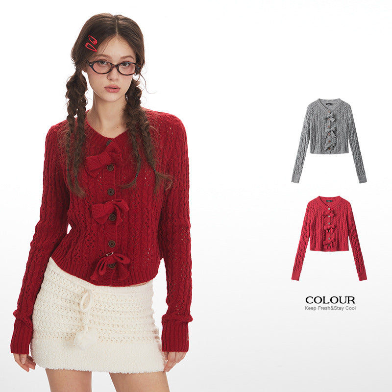 Butterfly knot short hollow knitwear | 2 color