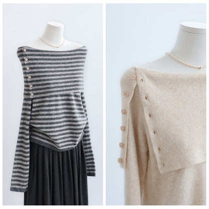 Wide Boat Neck Knit Top with Button Detail | 5 Colors