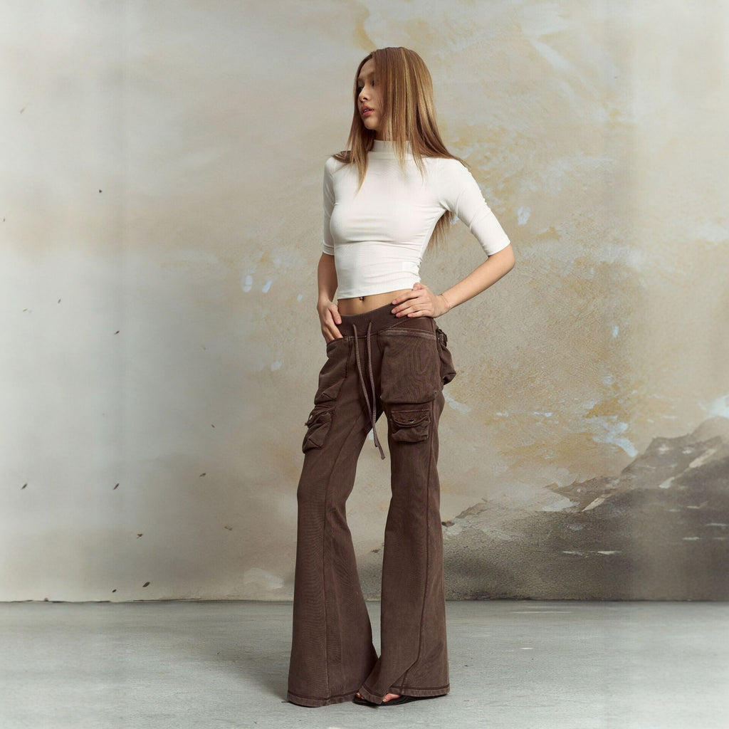 Pokiovo Low Rise Flared Cargo Trousers