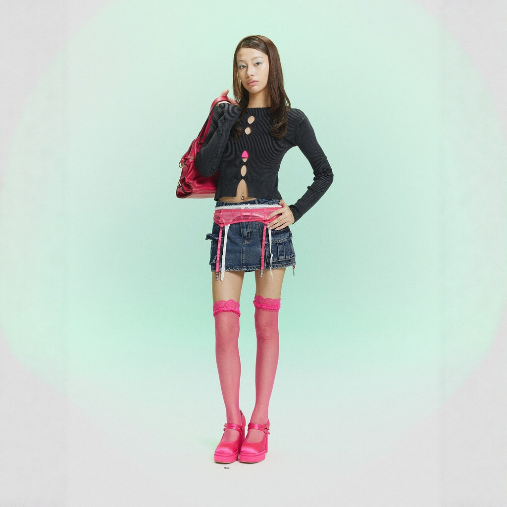 Pokiovo Openwork Long Sleeve Knit Top