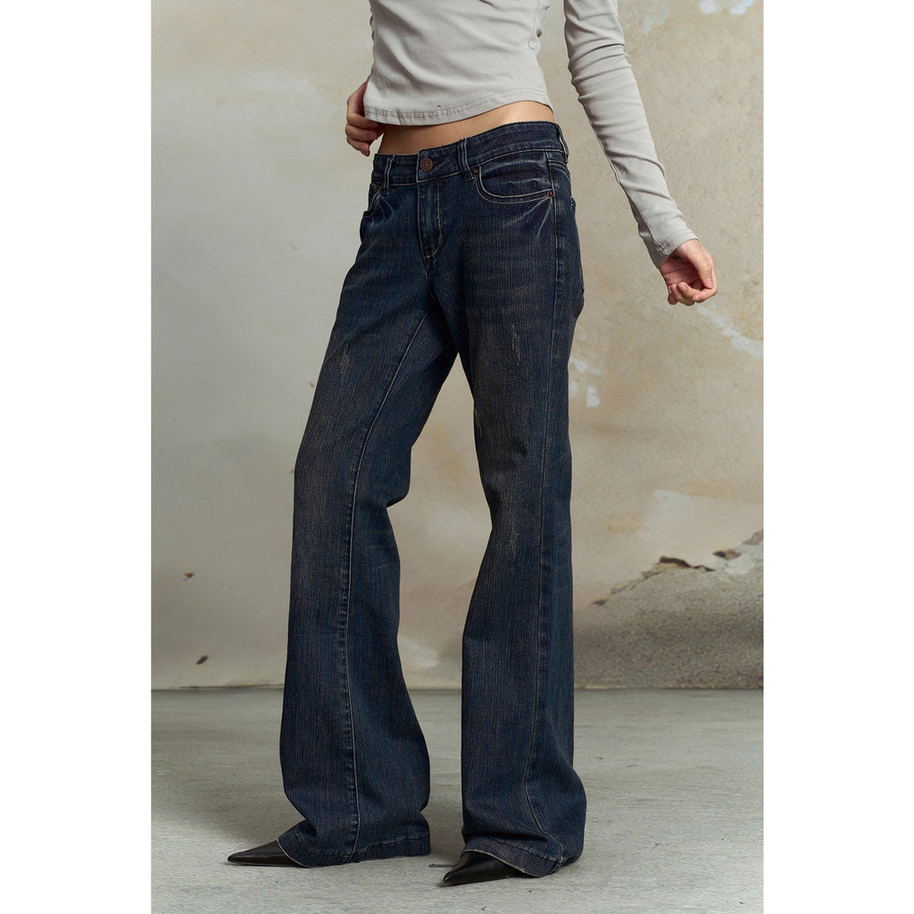 Pokiovo Vintage Wash Low Rise Flared Jeans