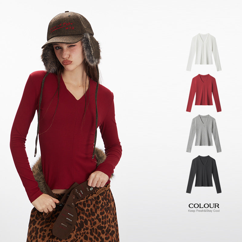 Slim V-neck base knitwear | 4 color