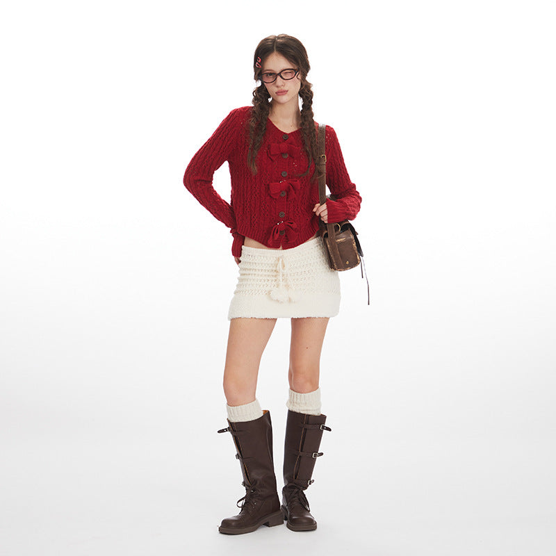 Butterfly knot short hollow knitwear | 2 color