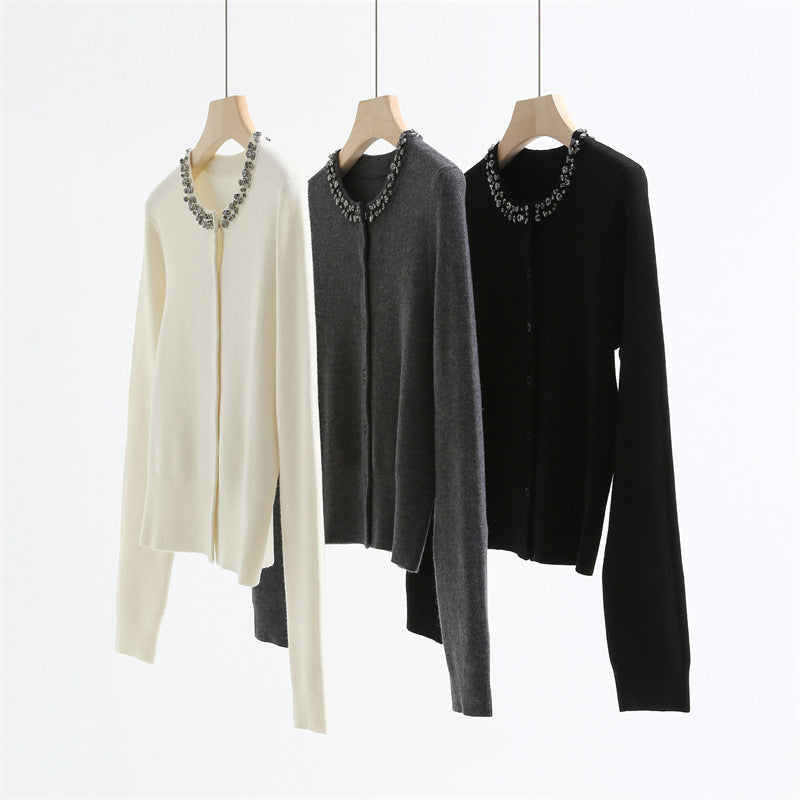 Embellished Wool Blend Cardigan