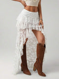 Asymmetric Ruffle Lace Skirt
