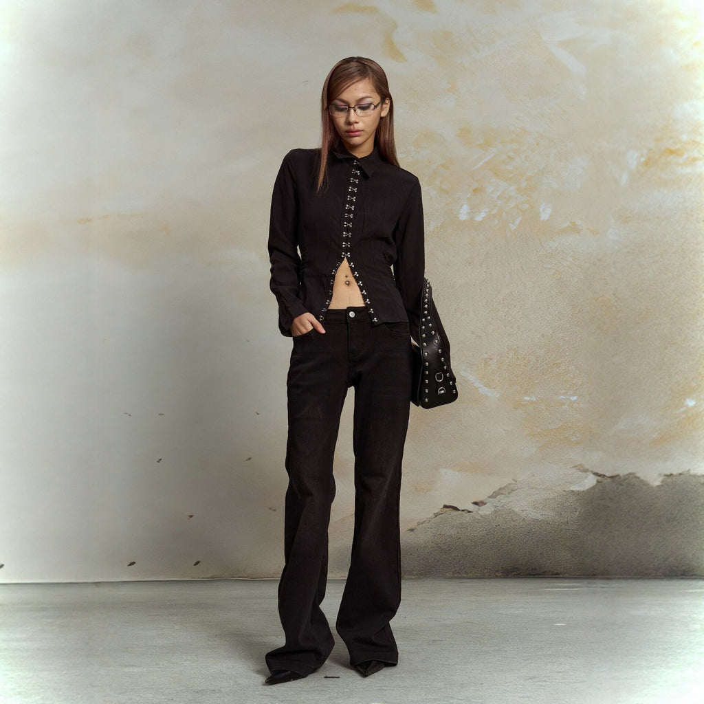 Pokiovo Tie Waist Button Front Shirt
