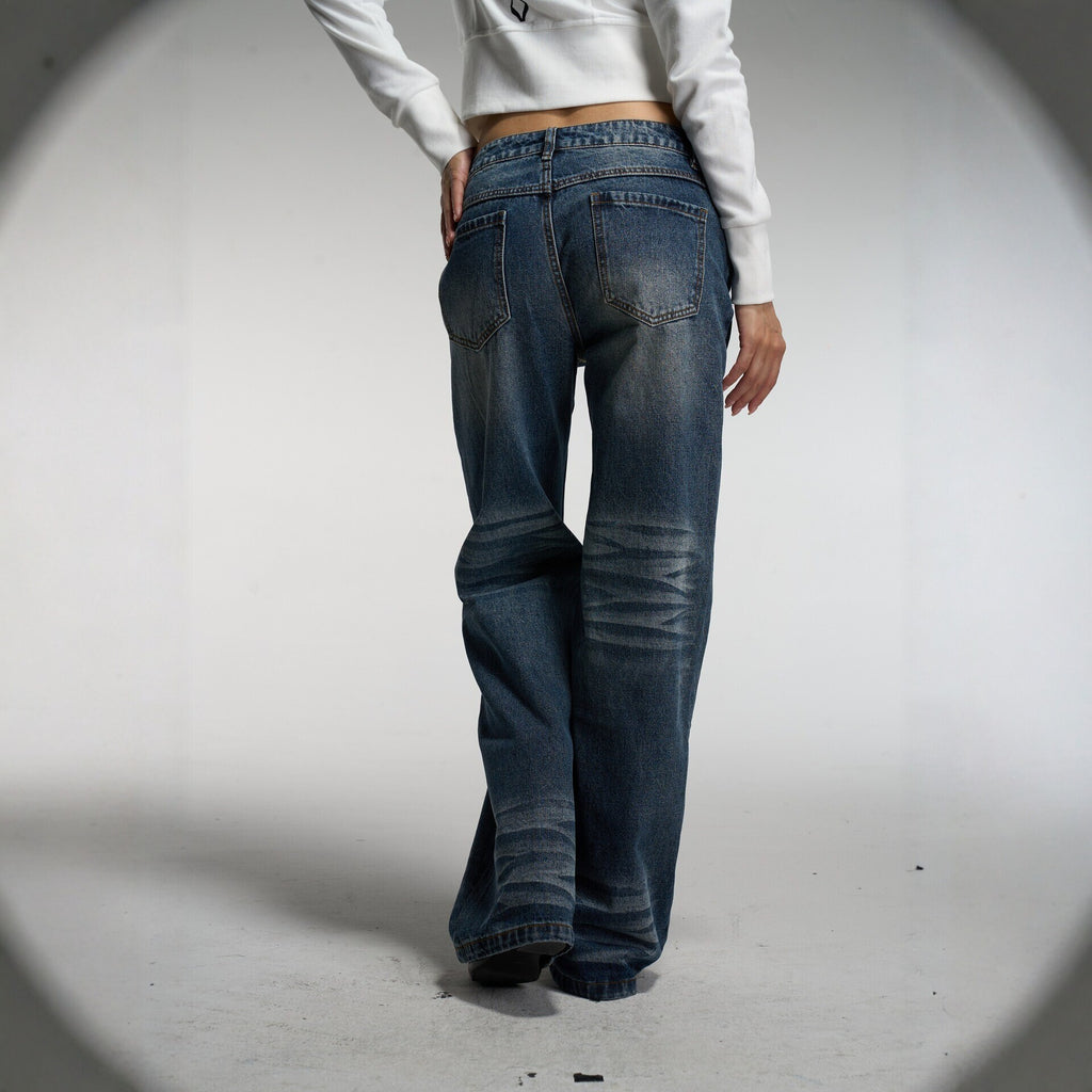 Pokiovo Whisker Wash Straight Leg Jeans