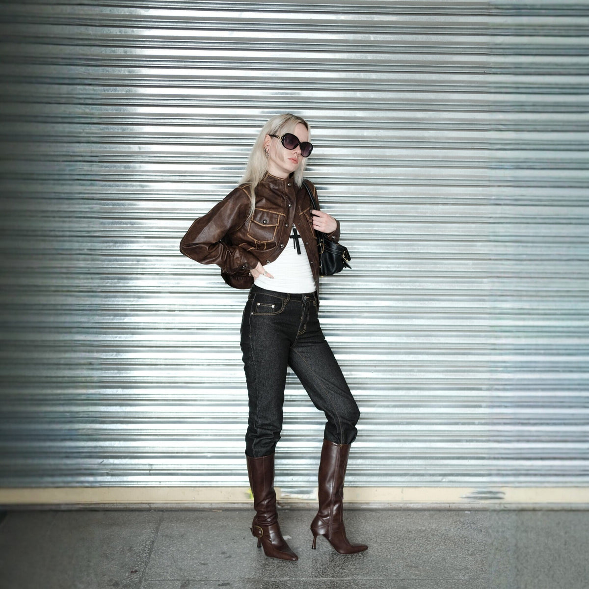 Pokiovo Cropped Faux Leather Jacket