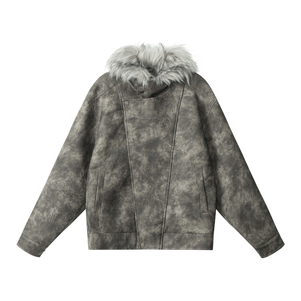 Vintage suede jacket with fur collar | 2 color