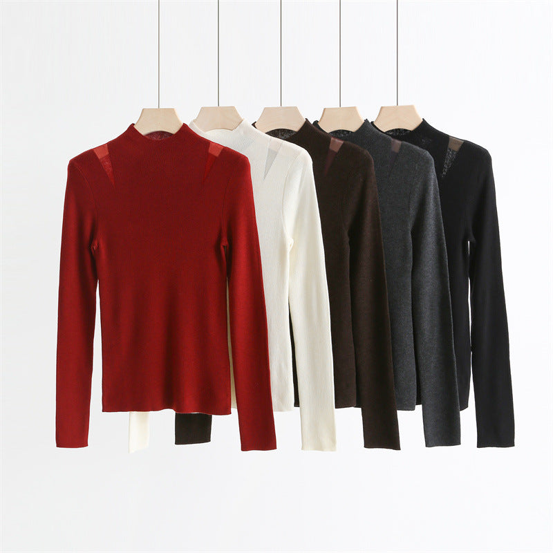 Sheer Shoulder Wool Blend Turtleneck