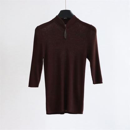 Silk-Blend Mandarin Collar Knit Top | 5 Colors