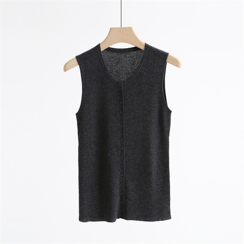 Wool-Blend Ribbed Buttoned Vest