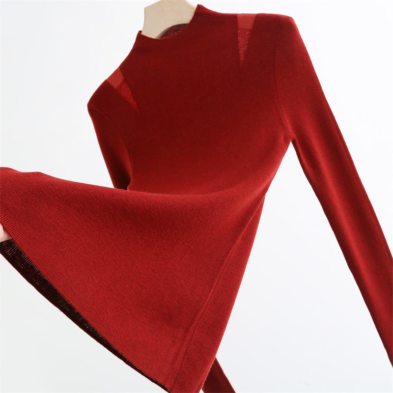 Sheer Shoulder Wool Blend Turtleneck