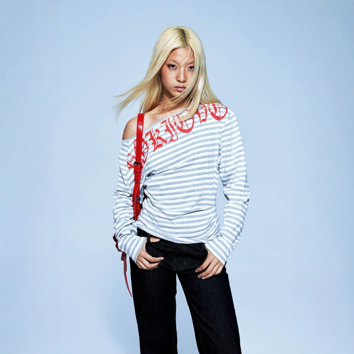 Pokiovo Striped Off Shoulder Long Sleeve Top