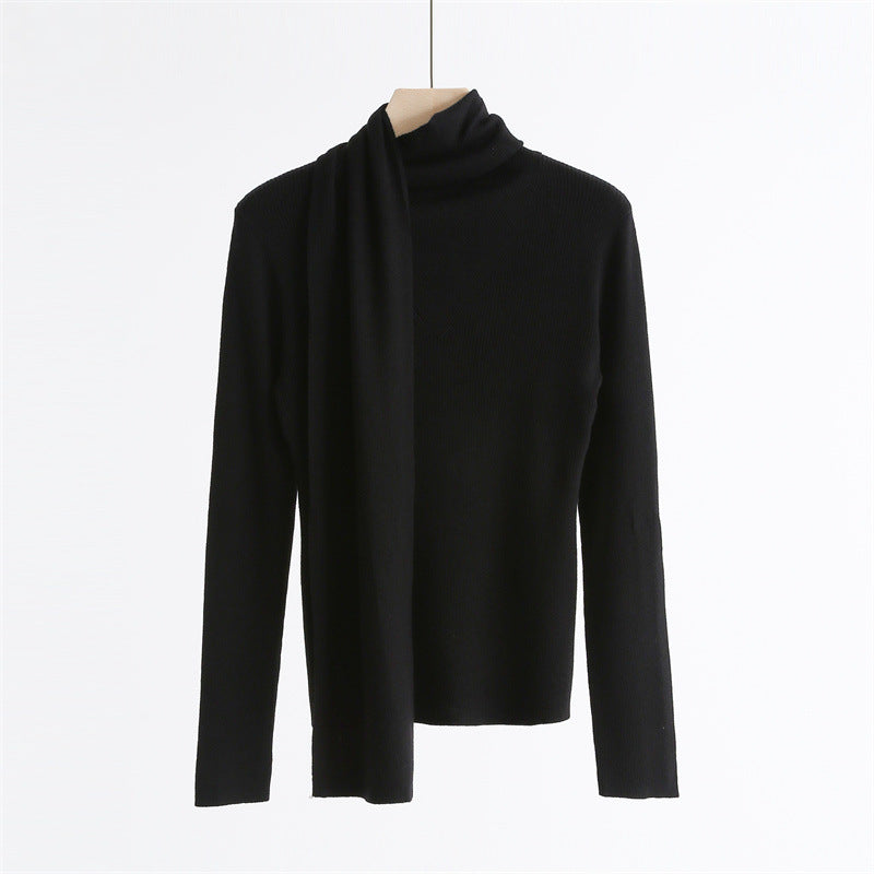 Asymmetric Scarf Collar Wool Blend Sweater