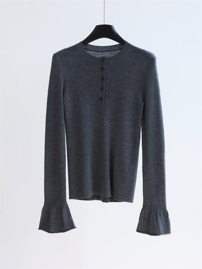 Wool Blend Henley Knit Top & Flounce Skirt Set | 3 Colors