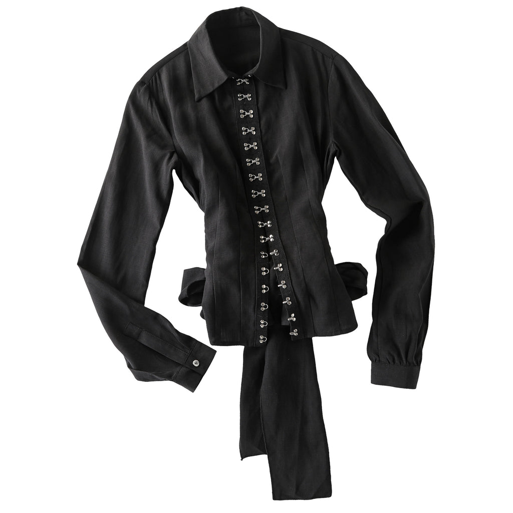 Pokiovo Tie Waist Button Front Shirt